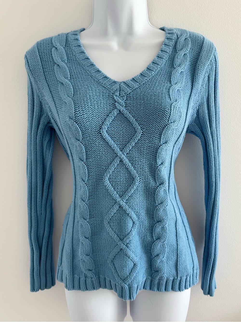 Togo Light Blue Cable Knit V-Neck Sweater